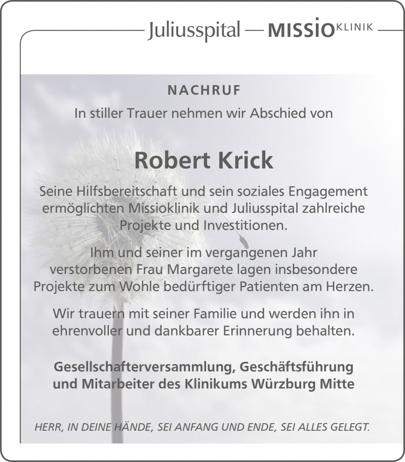 NACHRUF ­ Robert Krick